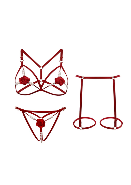 Rose & Pearl Strappy Harness Lingerie Set