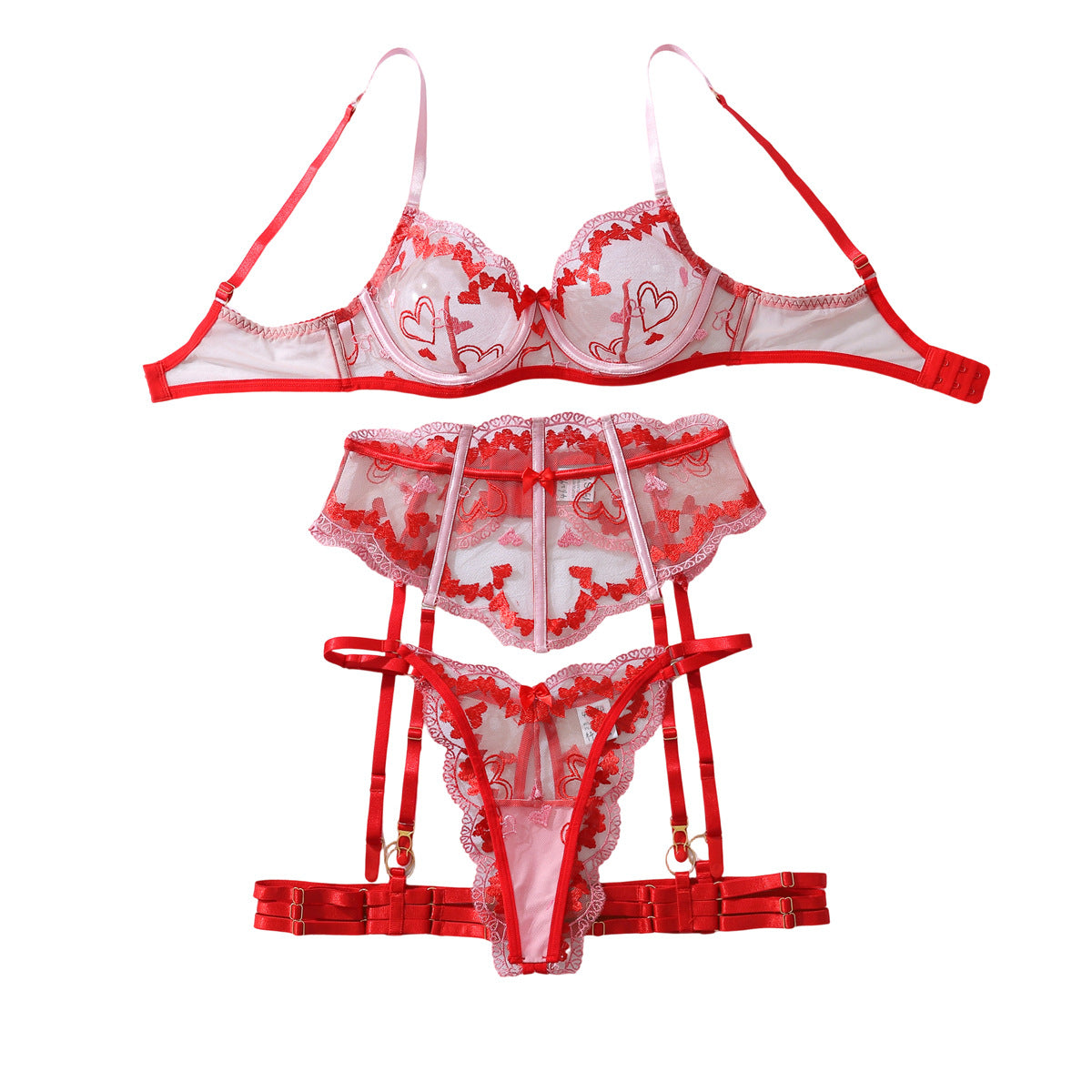 The Ultimate Valentine’s Heart Embroidery Lingerie Set