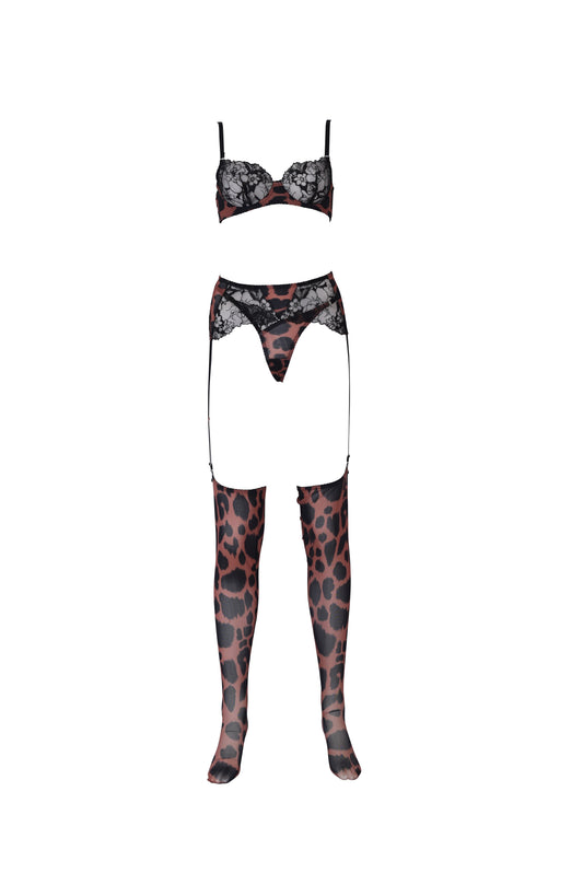 Leopard Print Lingerie Set - 5 pieces